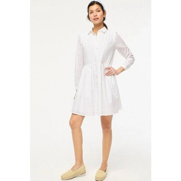 J Crew Eyelet Lace Mini Shirtdress Shirt-Dress Pocket Summer Spring White size 8 - Picture 3 of 13